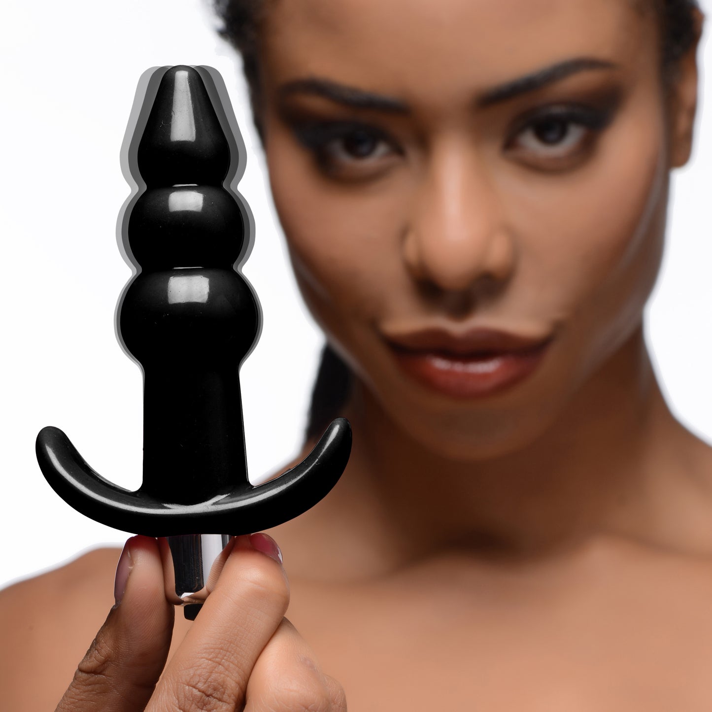 Ribbed Vibrating Butt Plug - Black